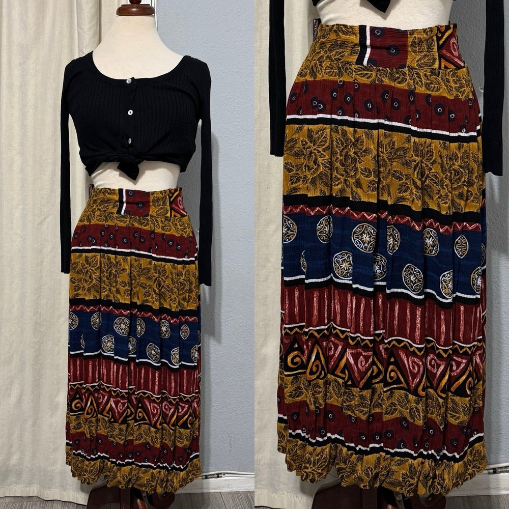 VTG Anthony Mark Hankins Geometric Pattern Midi‎ Bohemian Skirt Size S USA Made